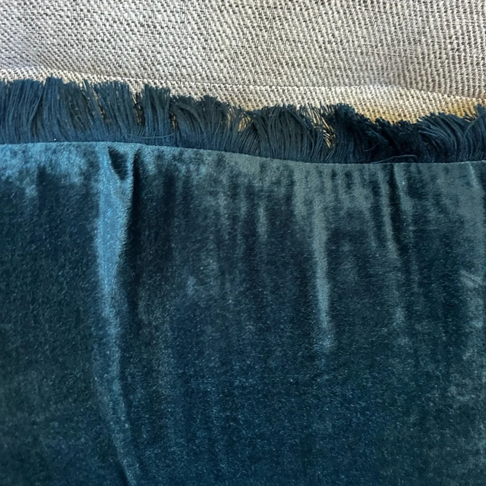 West Elm Teal Velvet Fringe Pillow